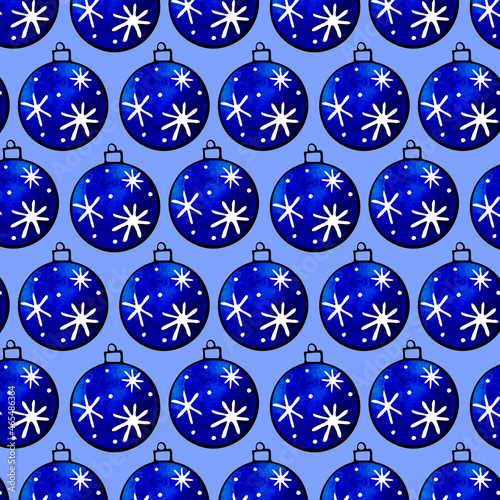 Seamless pattern with Watercolor Christmas tree balls. Hand drawn New year, Xmas backgrounds and textures. For greeting cards, wrapping paper, packaging, fabric, calendars, prints