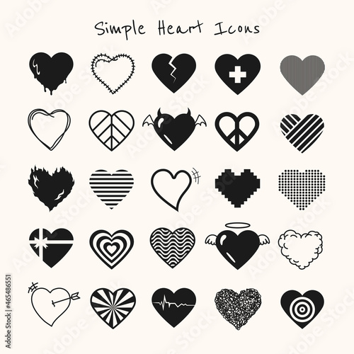 Black simple heart icon vector set