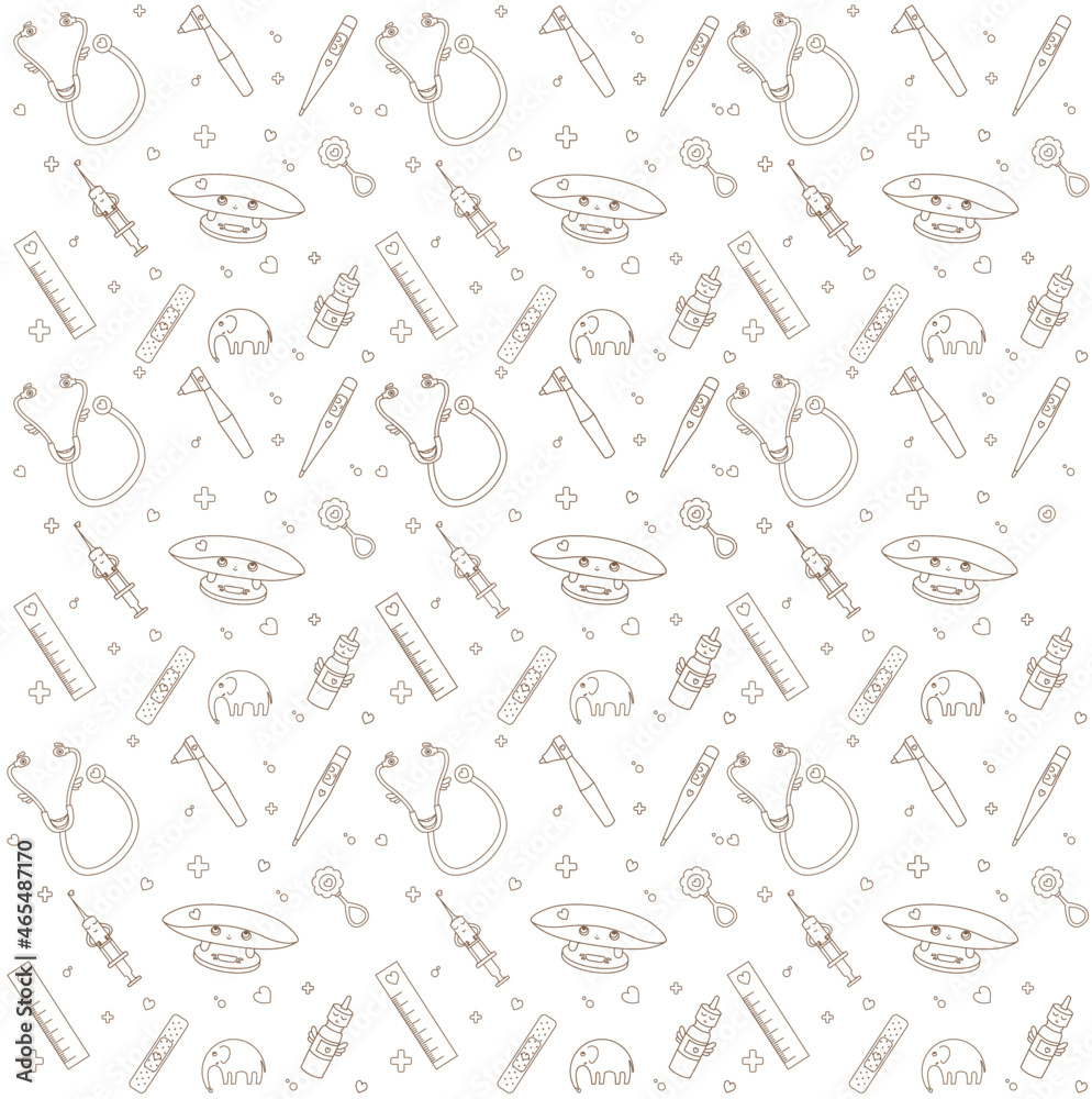 Pediatrics pattern with medical items stylised like characters Pediatrics pattern with medical items stylised like characters