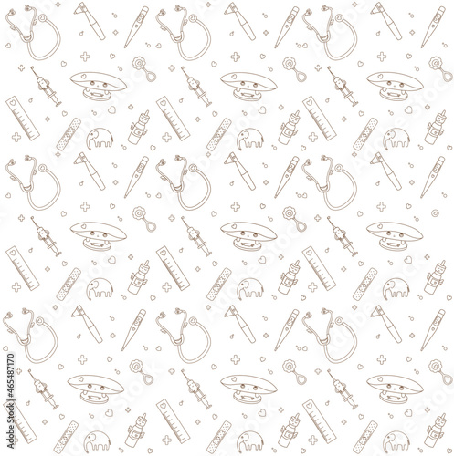 Pediatrics pattern with medical items stylised like characters 
