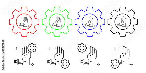 Hand, injection, addictions vector icon in gear set illustration for ui and ux, website or mobile application