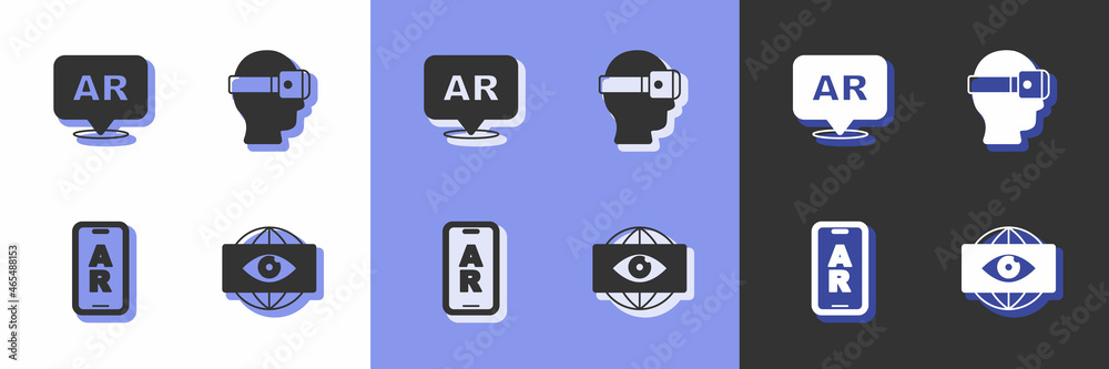 Set Big brother electronic eye, Augmented reality AR, and Virtual glasses icon. Vector Set Big brother electronic eye, Augmented reality AR, and Virtual glasses icon. Vector