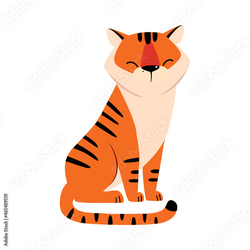 Sitting Striped Tiger with Orange Fur Vector Illustration