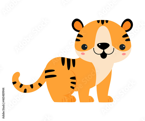 Cute Little Striped Tiger Cub with Orange Fur Vector Illustration