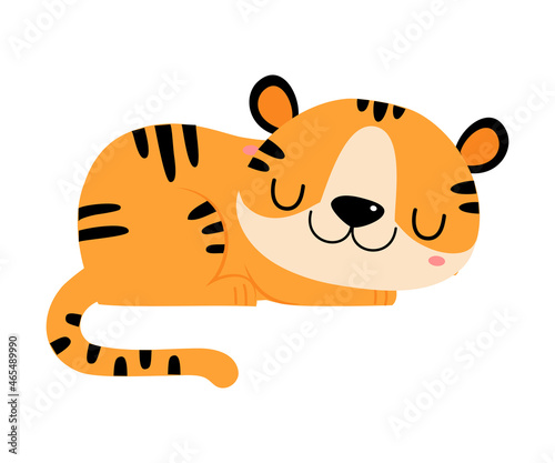 Cute Little Striped Tiger Cub with Orange Fur Vector Illustration