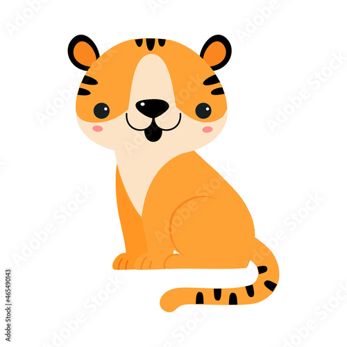 Cute Little Striped Tiger Cub with Orange Fur Vector Illustration