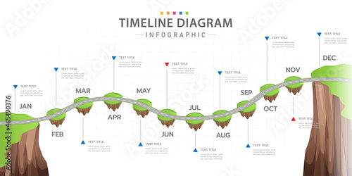 Infographic template for business. Modern Monthly Timeline diagram with cliff roadmap concept, presentation vector infographic.