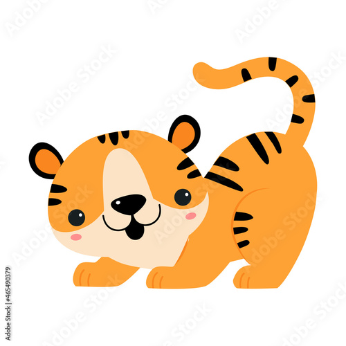 Cute Little Striped Tiger Cub with Orange Fur Vector Illustration