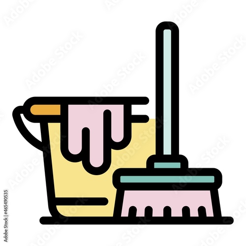 Cleaning room service icon. Outline cleaning room service vector icon color flat isolated