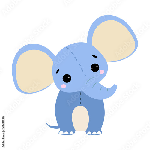 Fluffy Blue Elephant with Trunk as Kids Toy Vector Illustration