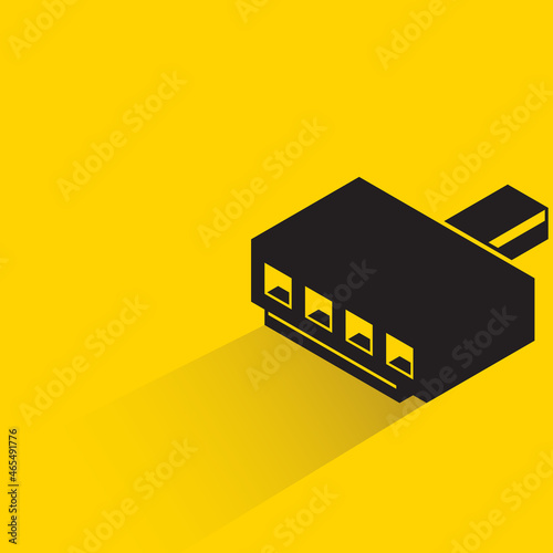 network plug port with shadow on yellow background