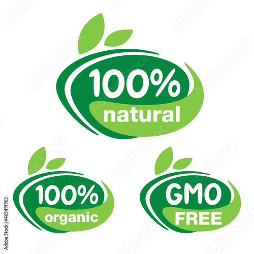 Hundred natural organic and GMO free labels