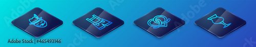 Set Isometric line Pretzel, Oktoberfest man, Glass of beer and Lederhosen icon. Vector
