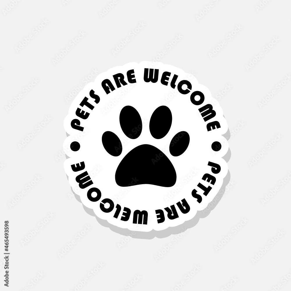 Pets are welcome sticker icon isolated on white background Pets are welcome sticker icon isolated on white background