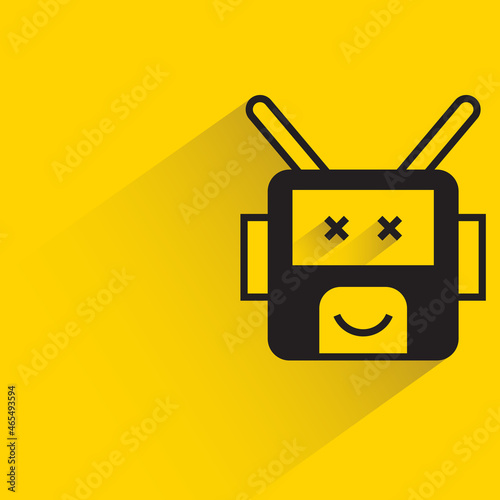 robot character with drop shadow on yellow background