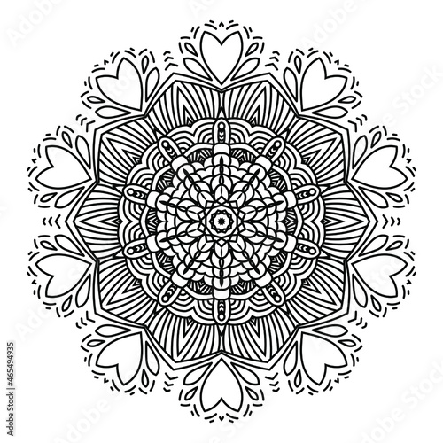 Abstract circular pattern with many details and geometry elements in form of mandala. Vector illustration for coloring book, henna, mehndi, decoration, fabric, wall interior, cloth