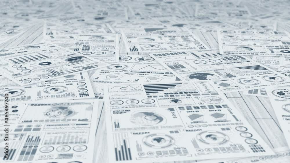 Many documents of business on wooden desk in office. Business concept. Moving graph and chart. Loop animation. Many documents of business on wooden desk in office. Business concept. Moving graph and chart. Loop animation.