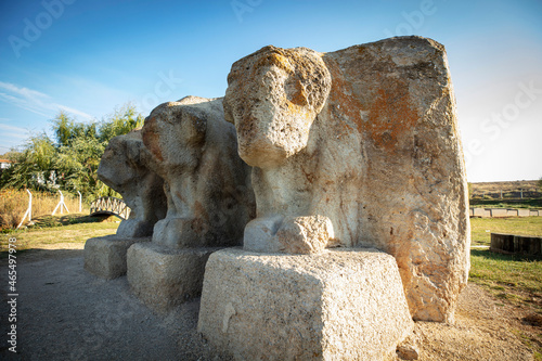 The Hittite spring sanctuary of Eflatun Pinar lies about 100 kilometres west of Konya close to the lake of Beysehir in a hilly, quite arid landscape. photo