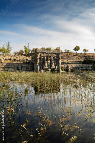 The Hittite spring sanctuary of Eflatun Pinar lies about 100 kilometres west of Konya close to the lake of Beysehir in a hilly, quite arid landscape. photo
