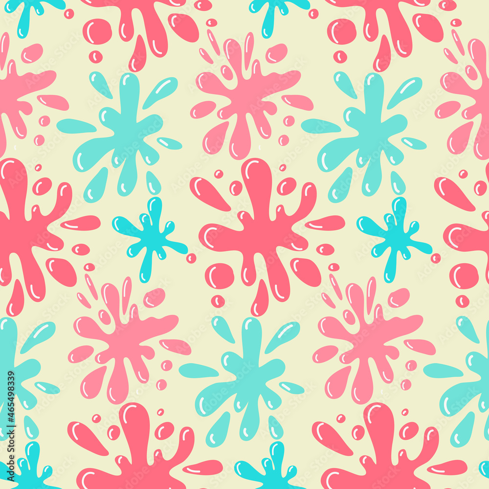 Seamless pattern of pink blue stains of flowing paint, splashes of colored liquid funny vector