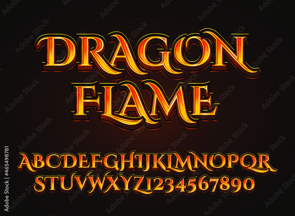 Naklejka premium fantasy gold dragon flame text effect