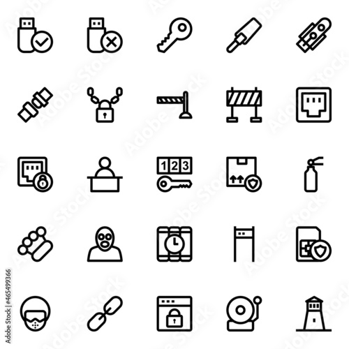 Outline icons for crime and security.