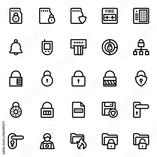 Outline icons for crime and security.