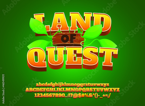 funny cartoon land of quest logo with branch leaves for game logo title text effect