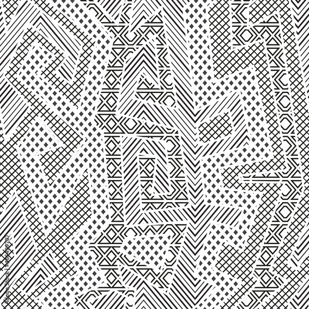 Monochrome trible geometric seamless pattern. Monochrome trible geometric seamless pattern.