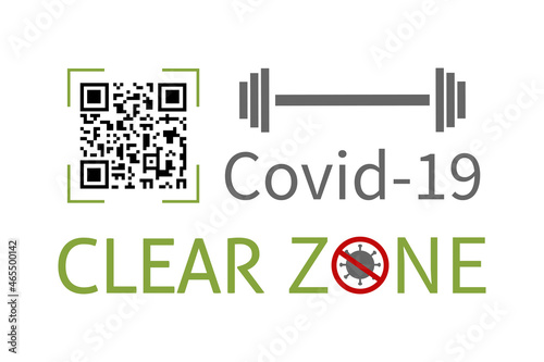 Horizontal banner with qr-code and clear zone message. Vector illustration with a health-safe fitness club concept. Public location safe for health. Public covid-free places for vaccinated customers