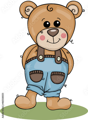 Funny teddy bear with blue pants
