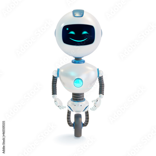 Cartoon Cute White Robot Character Mascot Isolated on a Background. Vector illustration of Technology Machine Support Service