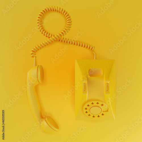 Vintage Rotary Phone with Handset Off on a Yellow Background Top View Symbol of Business, Communication or Service. Vector illustration