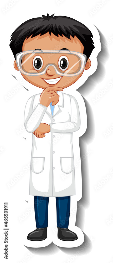 Scientist boy cartoon character sticker Scientist boy cartoon character sticker