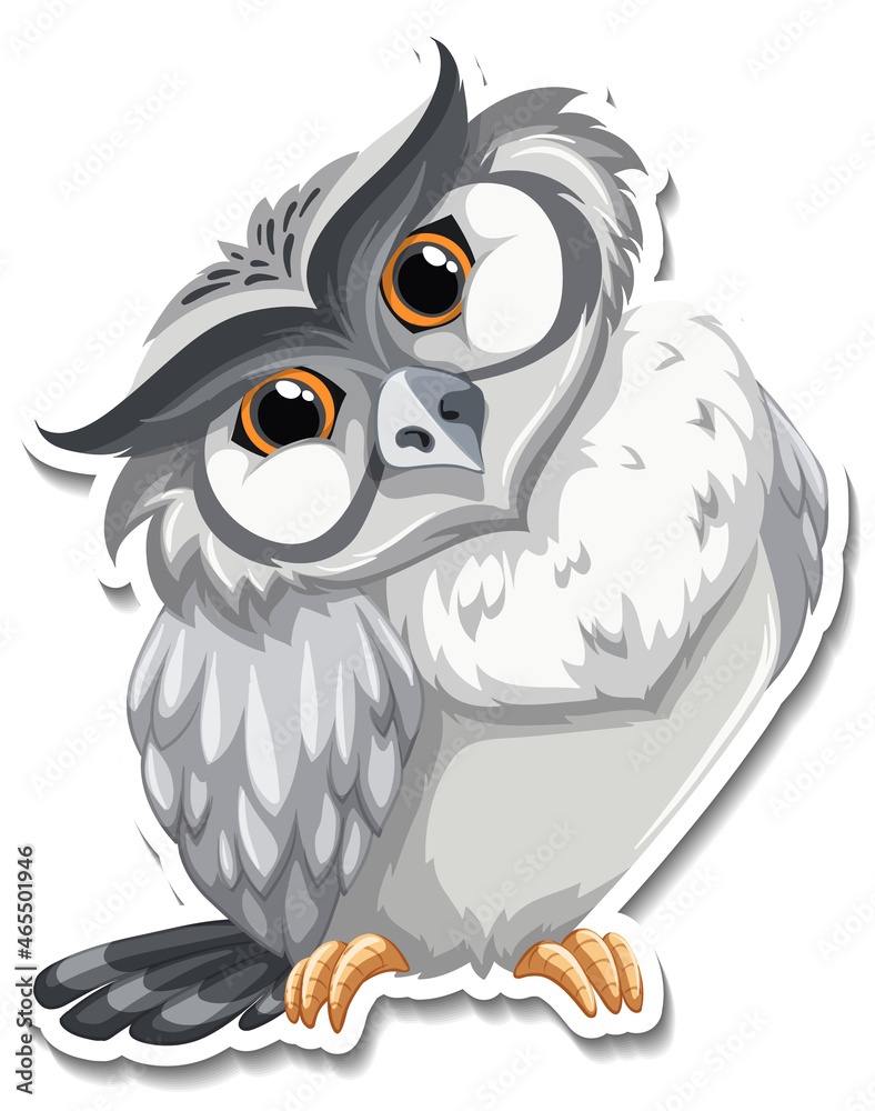 Obraz premium Grey owl bird cartoon character sticker