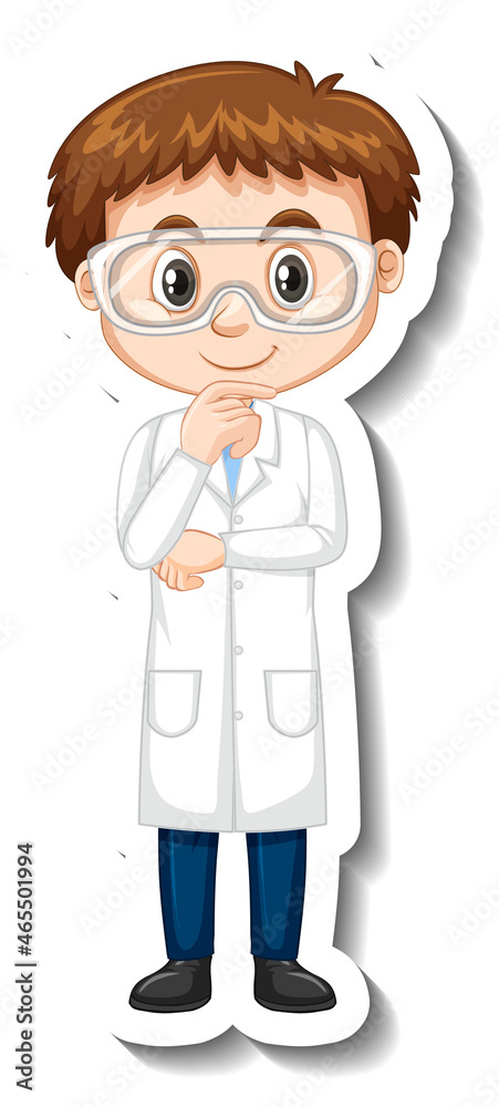 Scientist boy cartoon character sticker Scientist boy cartoon character sticker