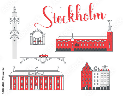 Stockholm city elements with buildings and landmarks