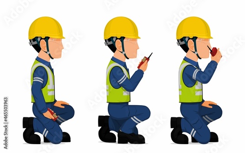 Set of worker is holding a walkie-talkie photo