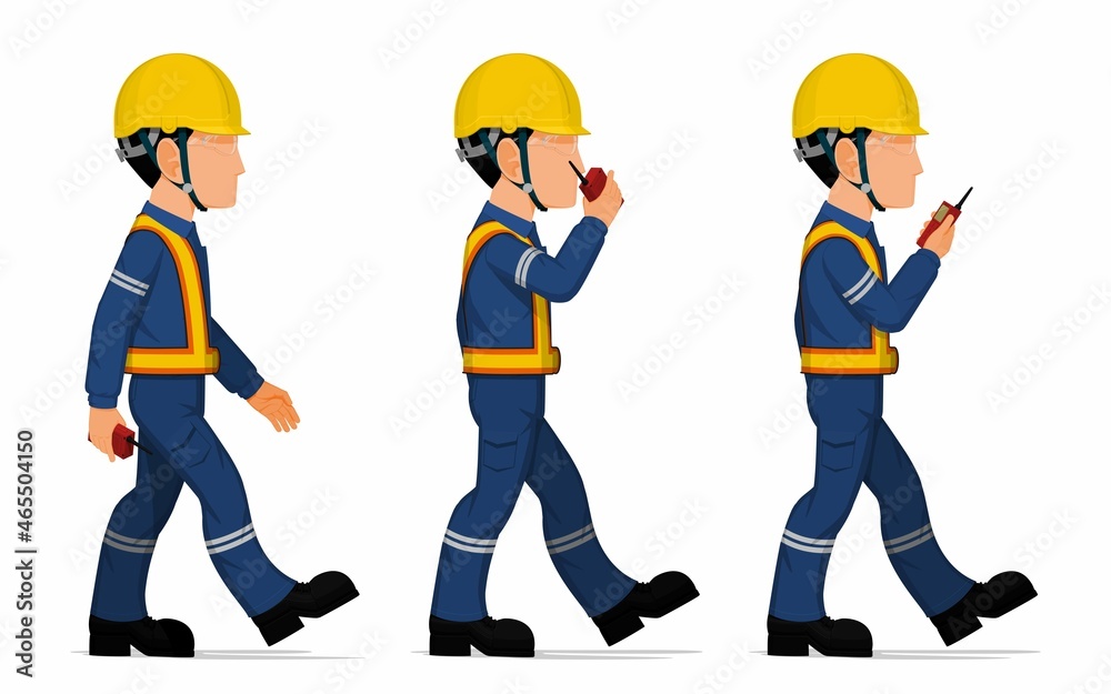 Set of worker is holding a walkie-talkie Set of worker is holding a walkie-talkie