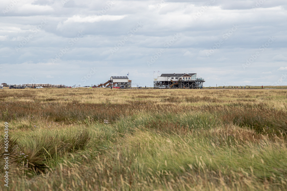 Fototapeta premium Pfahlbauten am Strand von St. Peter Böhl