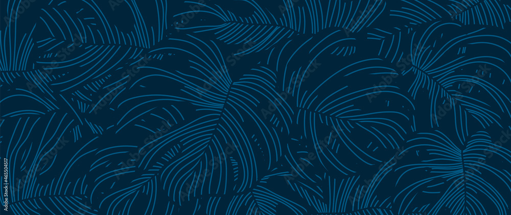 Tropical leaf Wallpaper, Luxury nature leaves background. Abstract pattern design hand drawn line art design for fabric , print, cover, banner and wall art. Vector illustration. Tropical leaf Wallpaper, Luxury nature leaves background. Abstract pattern design hand drawn line art design for fabric , print, cover, banner and wall art. Vector illustration.