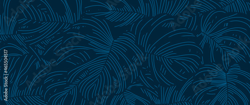 Tropical leaf Wallpaper, Luxury nature leaves background. Abstract pattern design hand drawn line art design for fabric , print, cover, banner and wall art. Vector illustration.