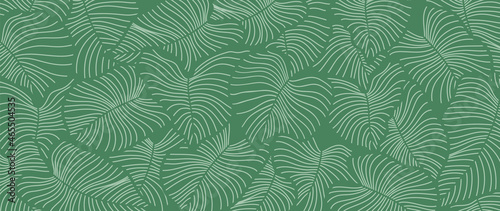 Tropical leaf Wallpaper, Luxury nature leaves background. Abstract pattern design hand drawn line art design for fabric , print, cover, banner and wall art. Vector illustration.