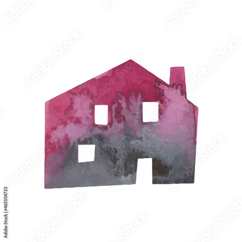 Watercolor house clip art, illustration. City, architecture, building. Simple Scandinavian style.