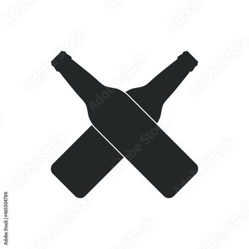 Beer bottles graphic template. Crossed bottles black silhouette isolated on white background. Vector illustration