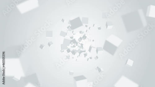 Many cubes floating in air on white background. Business concept. Symbol of digital technology. 3D loop animation.