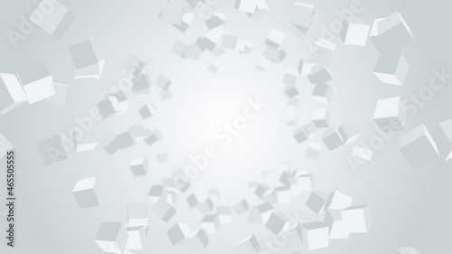 Many cubes floating in air on white background. Business concept. Symbol of digital technology. 3D loop animation. photo