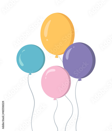 Bunch of colorful balloons in cartoon flat style isolated on white background. Vector illustration for celebrate and carnival.