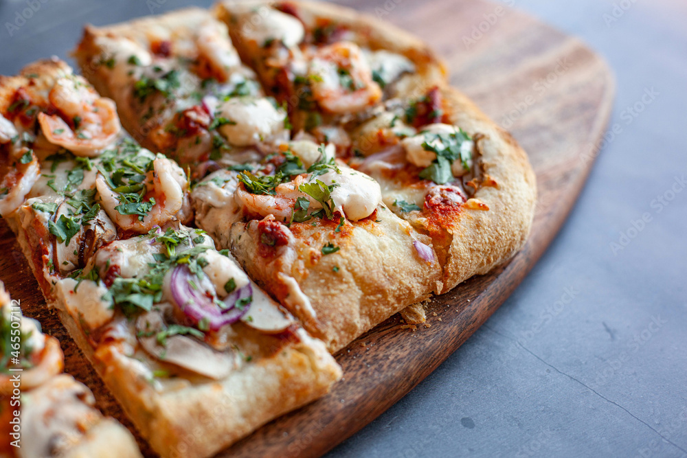 Seafood Roman pizza with Tom Yam stile