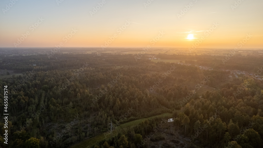 Land or landscape of green field in aerial view. Include agriculture farm, house building, village. That real estate or property. Plot of land for housing subdivision, development, sale or investment